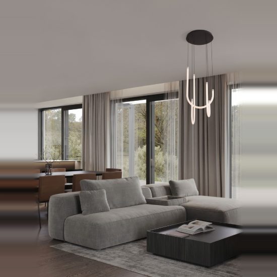 Lampadario led 40w 3000k dimmerabile moderno a sospensione nero per soggiorno