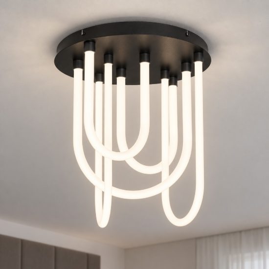 Plafoniera led 55w 3000k dimmerabile per camera da letto moderna nero opaco