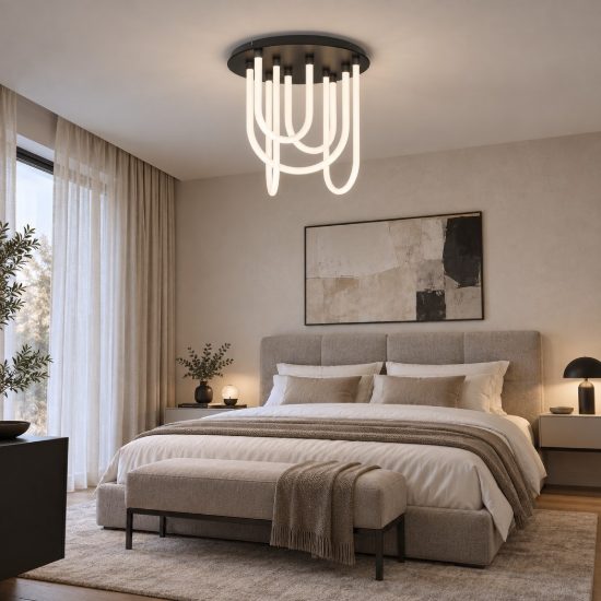 Plafoniera led 55w 3000k dimmerabile per camera da letto moderna nero opaco