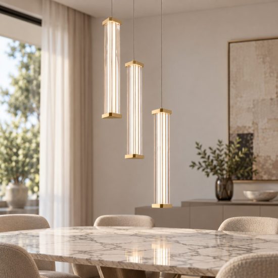 Lampadario moderno a sospensione cilindrica trasparente oro led 13w 3000k per sala da pranzo