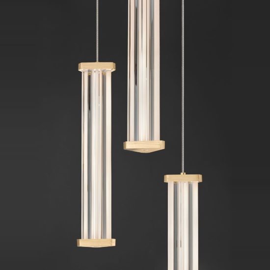 Lampadario moderno a sospensione cilindrica trasparente oro led 13w 3000k per sala da pranzo