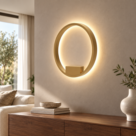 Maytoni rim applique da parete led 25w 3000k per camera da letto moderna anello ottone