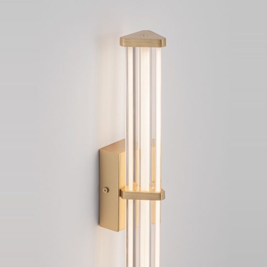Applique led 7w 3000k elegante per specchio da bagno trasparente e oro