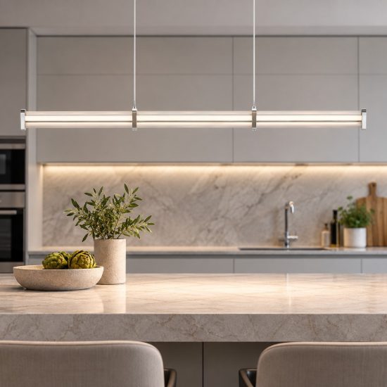 Lampadario a sospensione 88cm led 13w 3000k dimmerabile per isola cucina moderno cilindro trasparente