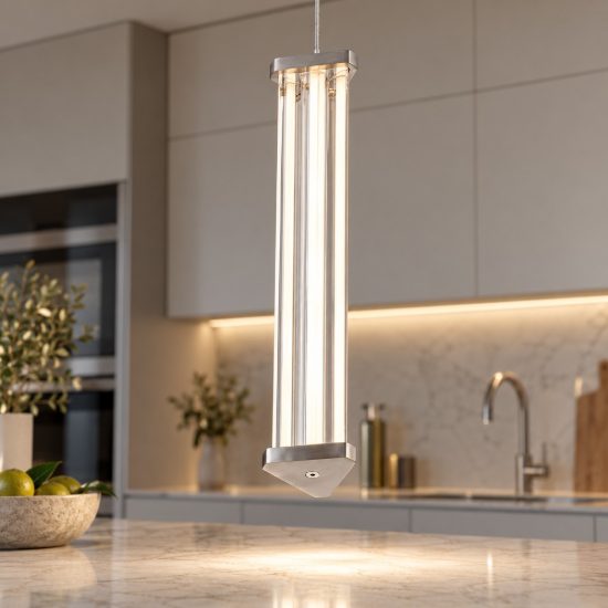 Lampada a sospensione led 6w 3000k dimmerabile per cucina moderna cilindrica trasparente e nichel satinato