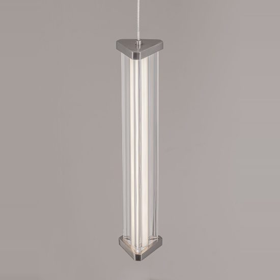 Lampada a sospensione led 6w 3000k dimmerabile per cucina moderna cilindrica trasparente e nichel satinato