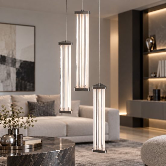 Lampadario a sospensione led 13w 3000k per soggiorno trasparente nichel