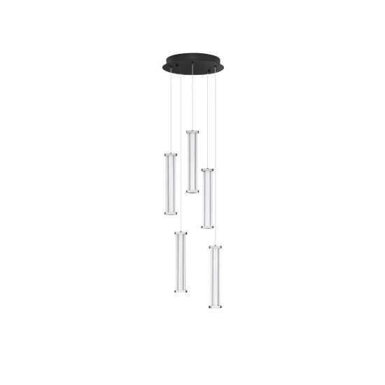 Lampadario a pendenti led 21w 3000k per soggiorno moderno cilindri trasparenti nichel