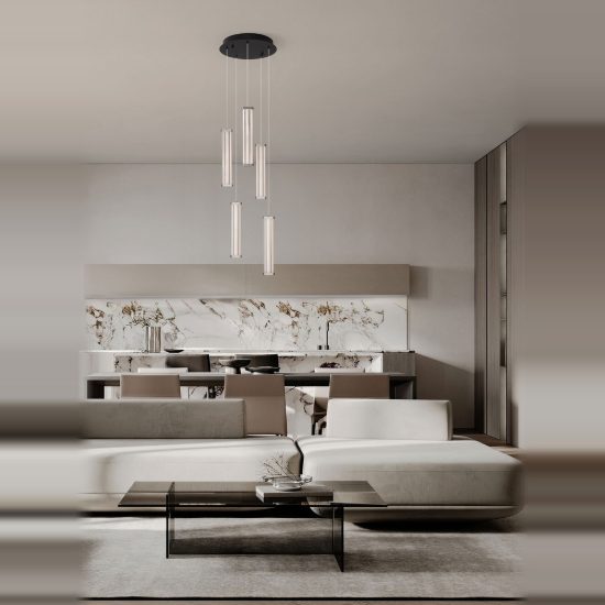 Lampadario a pendenti led 21w 3000k per soggiorno moderno cilindri trasparenti nichel