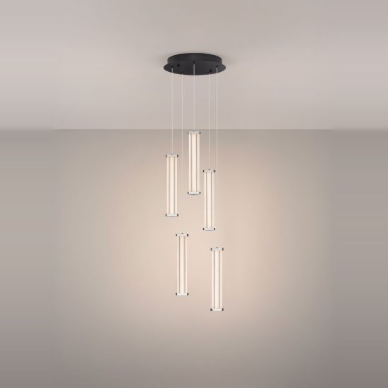 Lampadario a pendenti led 21w 3000k per soggiorno moderno cilindri trasparenti nichel