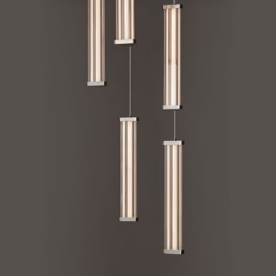 Lampadario a pendenti led 21w 3000k per soggiorno moderno cilindri trasparenti nichel