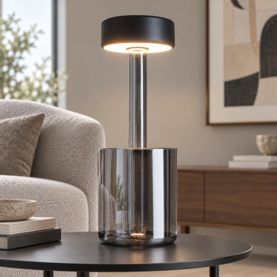 Lampada da tavolo portatile led cct 2200k 4000k dimmerabile grigio maytoni ai collaboratio