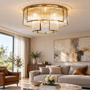 Plafoniera moderna tamburo oro per salotto 65cm maytoni frame