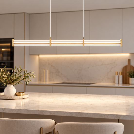 Lampadario lineare per cucina contemporanea a sospensione oro led 13w 3000k dimmerabile