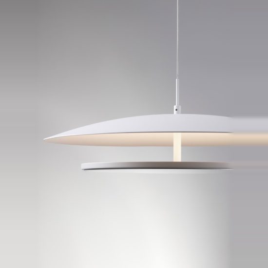 Lampadario saliscendi per cucina moderno disco bianco led 37w 3000k