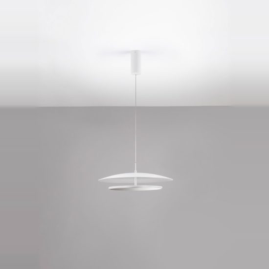 Lampadario saliscendi per cucina moderno disco bianco led 37w 3000k