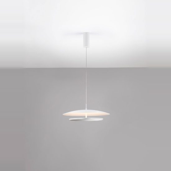 Lampadario saliscendi per cucina moderno disco bianco led 37w 3000k
