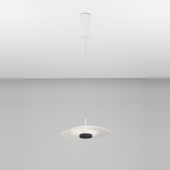 Lampadario saliscendi led 16w 3000k per cucina design moderno disco bianco