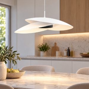 Lampadario saliscendi led 22w 3000k dimmerabile per cucina moderna disco bianco