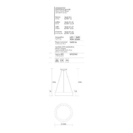 Affralux band diodi 80cm lampadario moderno per salone cerchio led antracite 107w cct 3000k 4000k