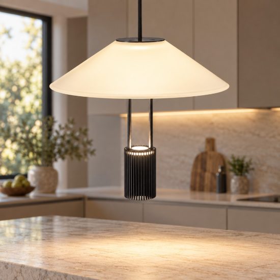 Lampada a sospensione per cucina moderna disco nero sabbiato led 8w 3000k