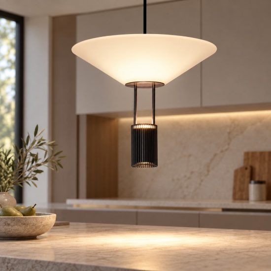 Lampada a sospensione per cucina moderna disco nero sabbiato led 8w 3000k