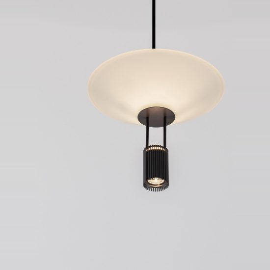 Lampada a sospensione per cucina moderna disco nero sabbiato led 8w 3000k
