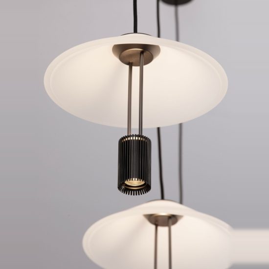 Lampadario a sospensione moderno disco nero sabbiato per cucina led 24w 3000k