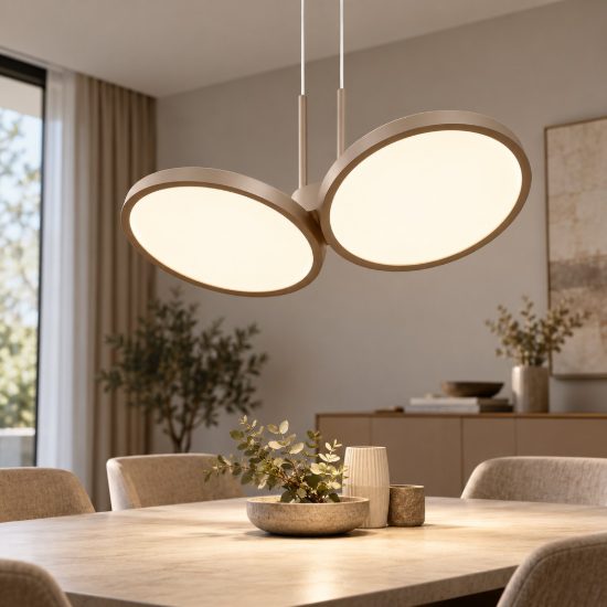 Lampadario a sospensione per cucina moderno disco oro champagne led 14w cct 2700k 3000k dimmerabile