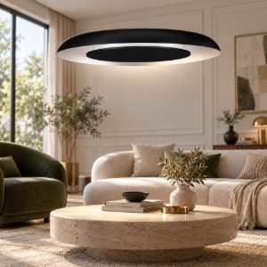 Lampadario a sospensione per cucina moderno tondo nero sabbiato e bianco led 38w cct 2700k 4000k dimmerabile