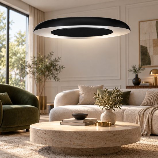Lampadario a sospensione per cucina moderno tondo nero sabbiato e bianco led 38w cct 2700k 4000k dimmerabile