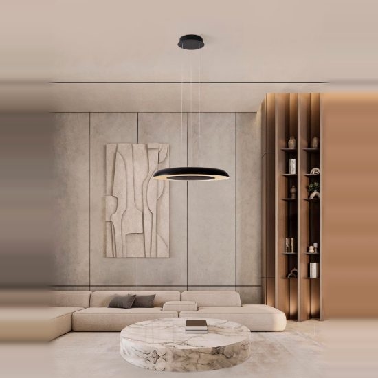 Lampadario a sospensione per cucina moderno tondo nero sabbiato e bianco led 38w cct 2700k 4000k dimmerabile