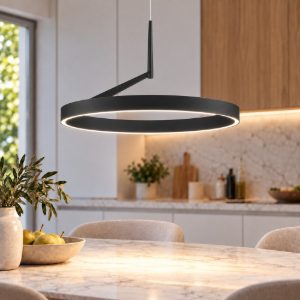 Lampadario a sospensione moderno anello nero sabbiato per soggiorno led 59w cct 2700k 4000k dimmerabile