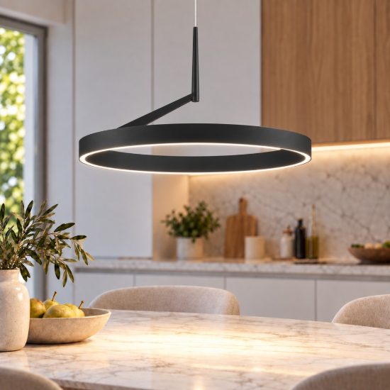 Lampadario a sospensione moderno anello nero sabbiato per soggiorno led 59w cct 2700k 4000k dimmerabile