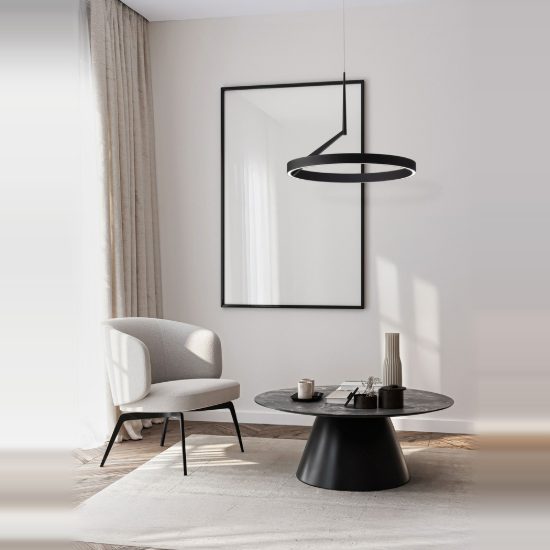 Lampadario a sospensione moderno anello nero sabbiato per soggiorno led 59w cct 2700k 4000k dimmerabile