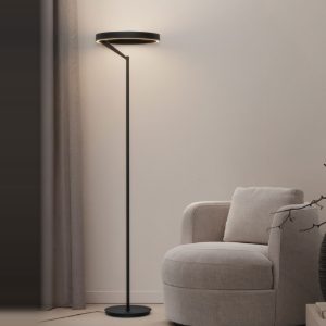 Piantana da pavimento per soggiorno moderno disco nero led 38w 3000k dimmerabile