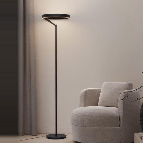 Piantana da pavimento per soggiorno moderno disco nero led 38w 3000k dimmerabile