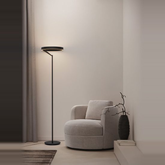 Piantana da pavimento per soggiorno moderno disco nero led 38w 3000k dimmerabile