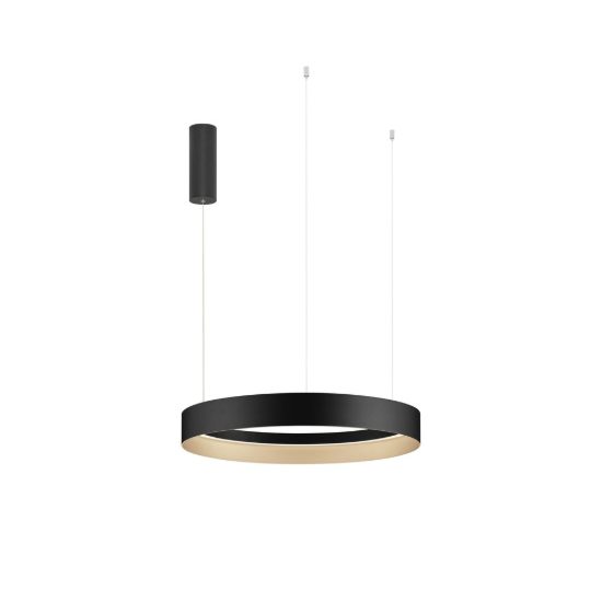 Lampadario per soggiorno moderno cilindrico nero oro champagne led 48w cct 2700k 4000k