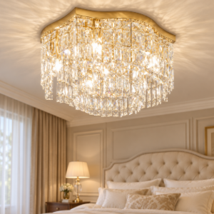 Maytoni dune plafoniera classica tonda oro cristallo per camera da letto