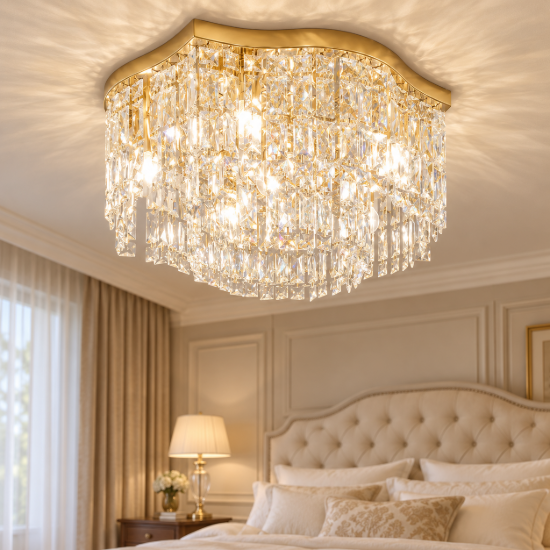 Maytoni dune plafoniera classica tonda oro cristallo per camera da letto