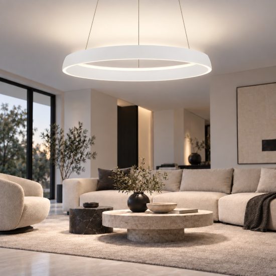 Lampadario led 61w cct 2700k 4000k dimmerabile anello moderno a sospensione bianco sabbiato per soggiorno