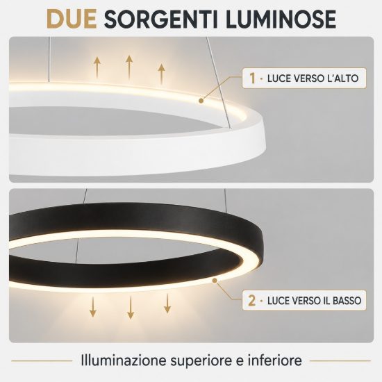 Lampadario led 61w cct 2700k 4000k dimmerabile anello moderno a sospensione bianco sabbiato per soggiorno