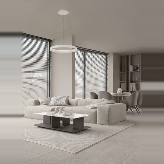 Lampadario led 61w cct 2700k 4000k dimmerabile anello moderno a sospensione bianco sabbiato per soggiorno