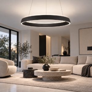Lampadario a sospensione moderno anello nero per soggiorno led 61w cct 2700k 4000k