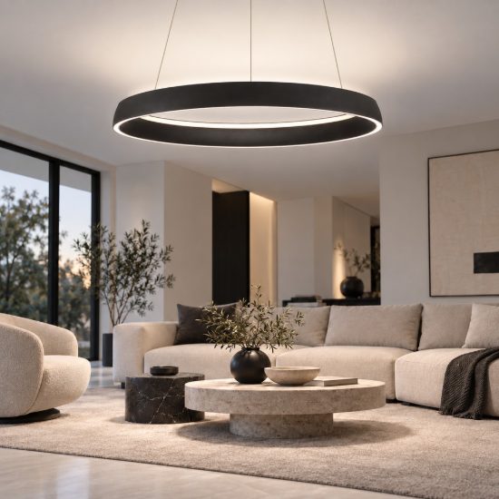 Lampadario a sospensione moderno anello nero per soggiorno led 61w cct 2700k 4000k
