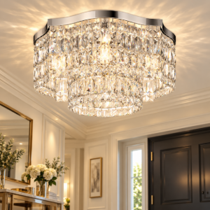 Maytoni dune plafoniera tonda classica cromo cristallo per ingresso