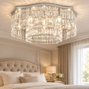 Maytoni dune plafoniera tonda classica cromo cristallo per camera da letto 60cm