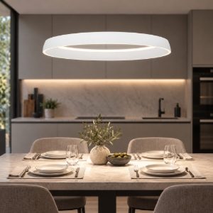 Lampadario led 48w cct 2700k 4000k dimmerabile per cucina moderno a sospensione anello bianco sabbiato