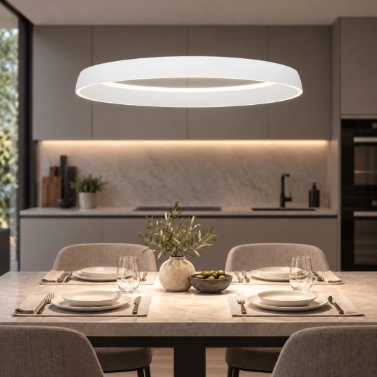 Lampadario led 48w cct 2700k 4000k dimmerabile per cucina moderno a sospensione anello bianco sabbiato